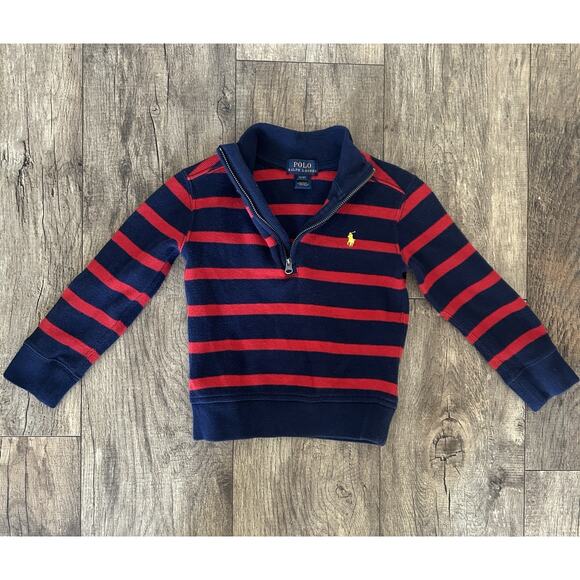 Polo Ralph Lauren Boys 3T Half Zip Cotton Knit Pullover Sweater Navy Red Striped - Picture 9 of 9
